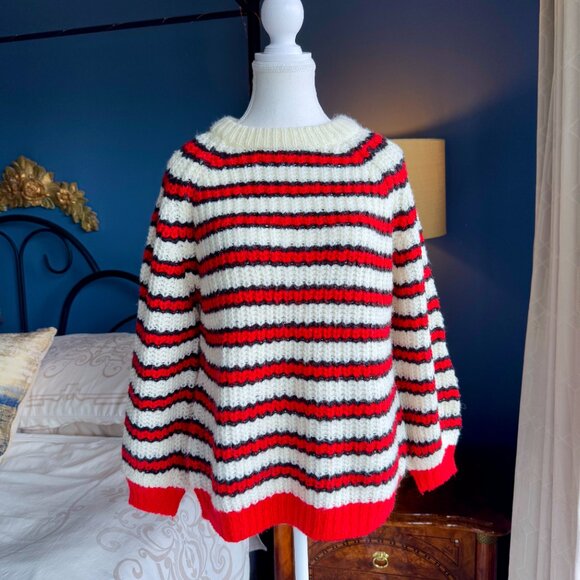 Zara Fancy Collection Red Cream and Black Striped Sweater - Picture 1 of 12